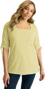 Jessica London Stretch Cotton Tie Sleeve Square Neck Tee