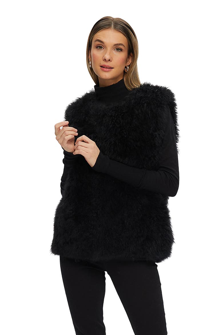 Genuine Shearling Collarless Vest, Main, color, BLACK