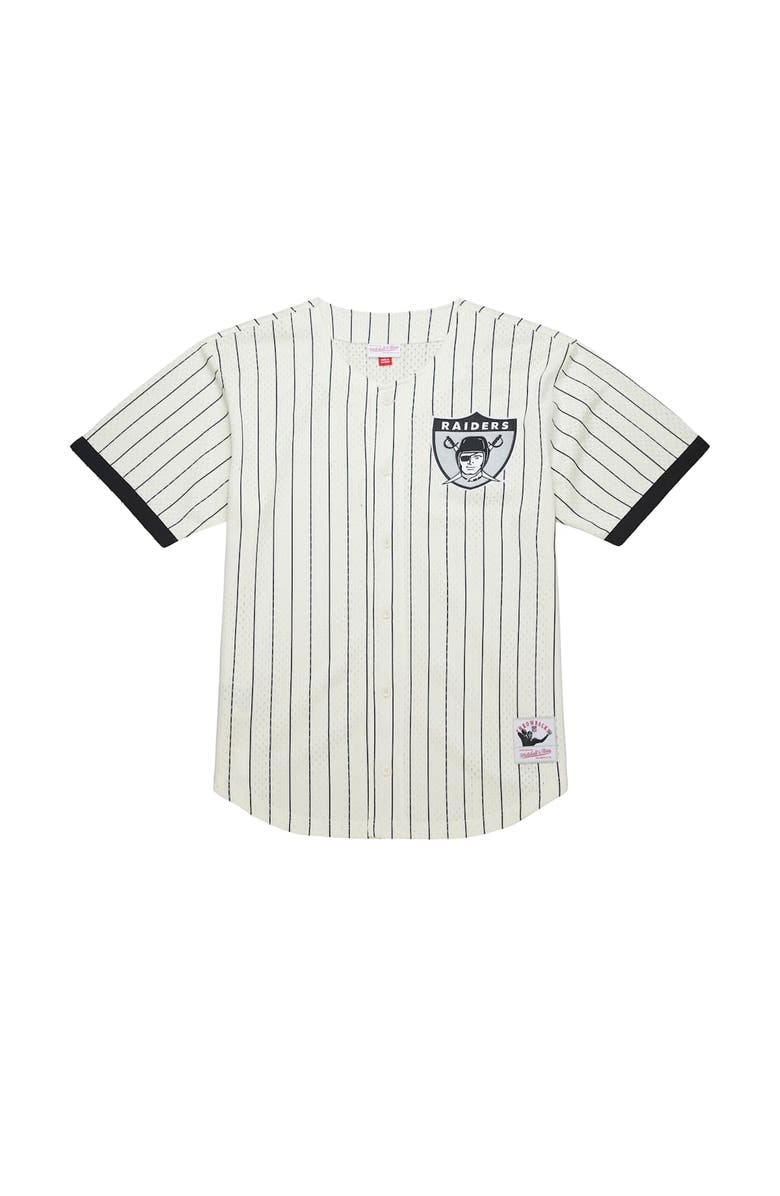 Mitchell & Ness Men's Mitchell & Ness  Cream Las Vegas Raiders Final Seconds Vintage Logo Mesh Button-Up Shirt, Alternate, color, 