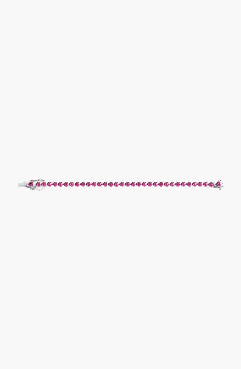 Aurate New York Lab Grown Pink Sapphire Heart Tennis Bracelet, Alternate, color, White Vermeil
