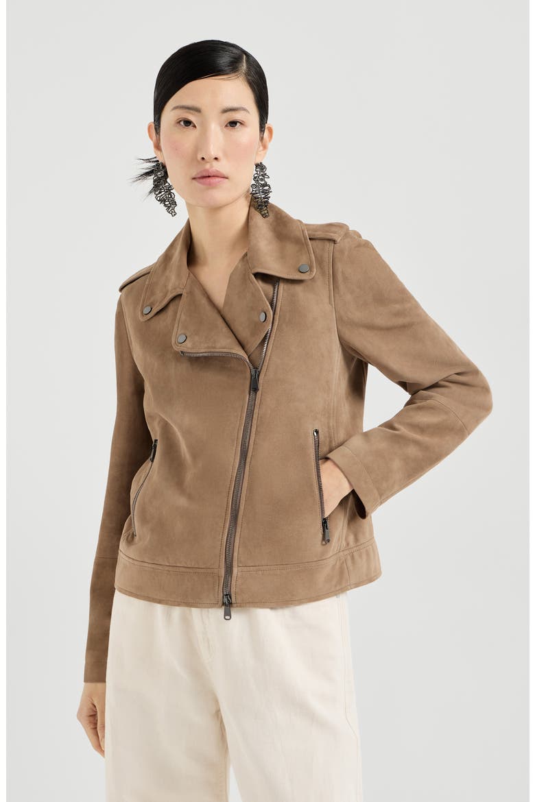 Suede biker jacket, Main, color, Hazelnut