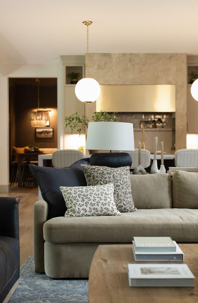 Linen & James Blaire | Cream Deep Brown Floral Handblock Pillow Cover, Alternate, color, Ivory