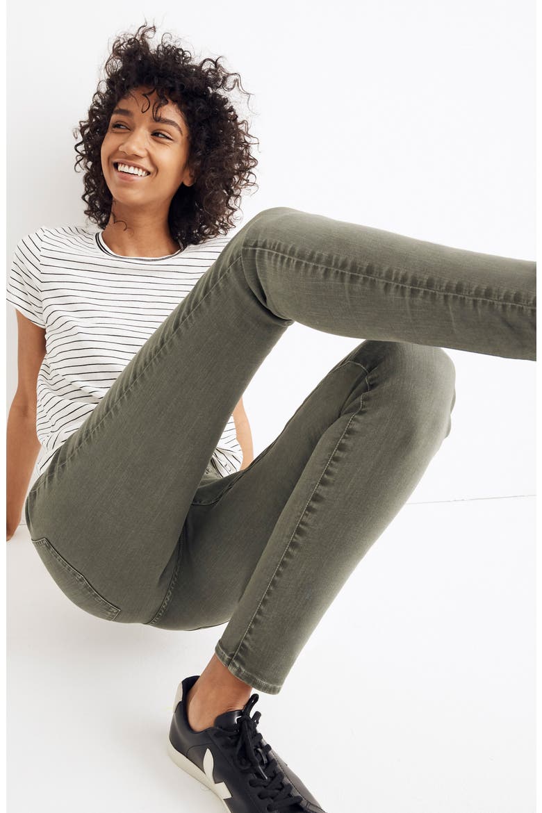9-Inch Garment Dyed Button Front Skinny Jeans, Alternate, color, HIGHLAND GREEN