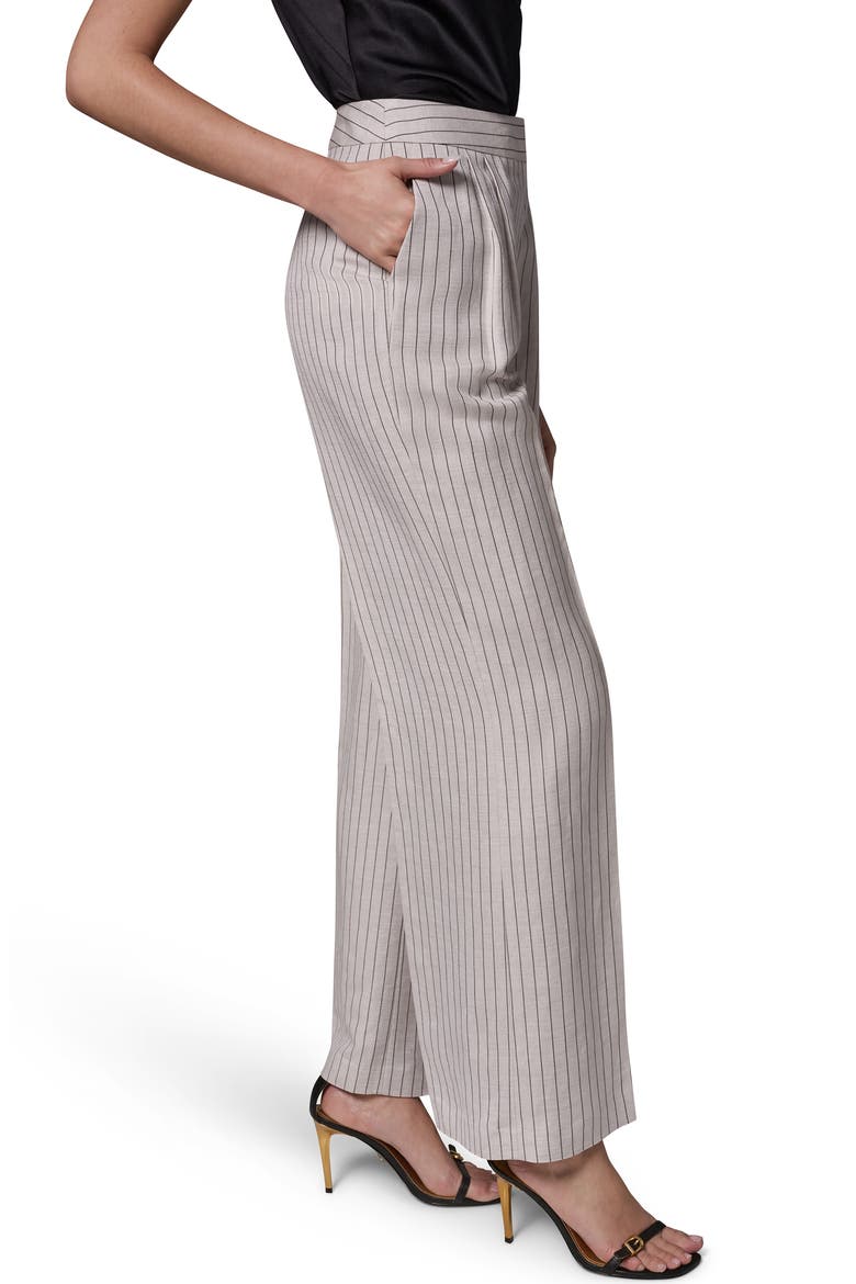 Mid Rise Wide Leg Pinstripe Pants, Alternate, color, FLAX/ BLACK