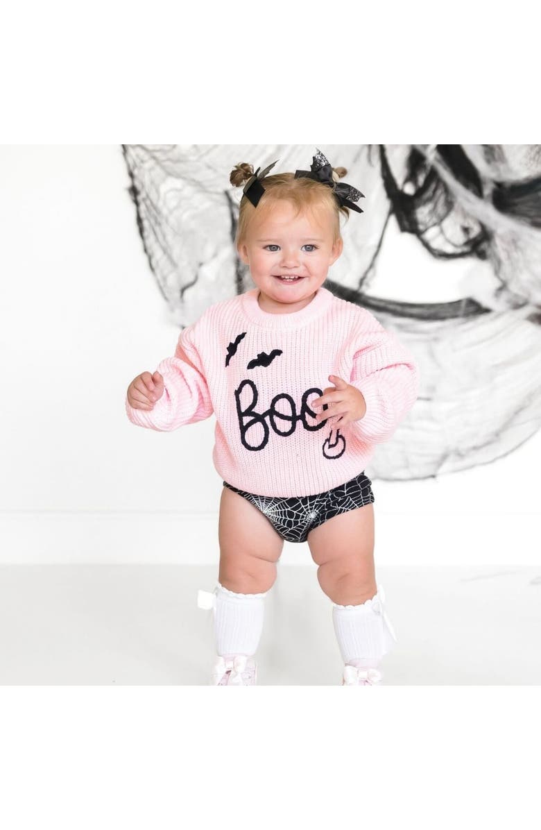 Sweet Wink Boo Bat Halloween Knit Sweater, Alternate, color, 
