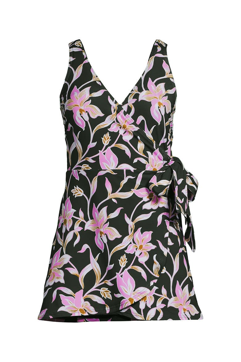 mini dress swimsuit Lands' End Women's Tugless QuickDry Strappy Back Swim - Black Square neckline Swim Mini Maria Dress -