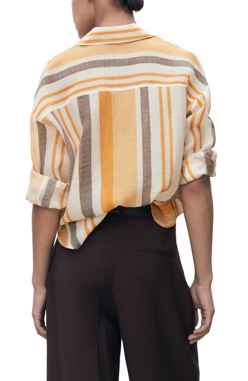 Mango Striped Button-up Shirt In Orange