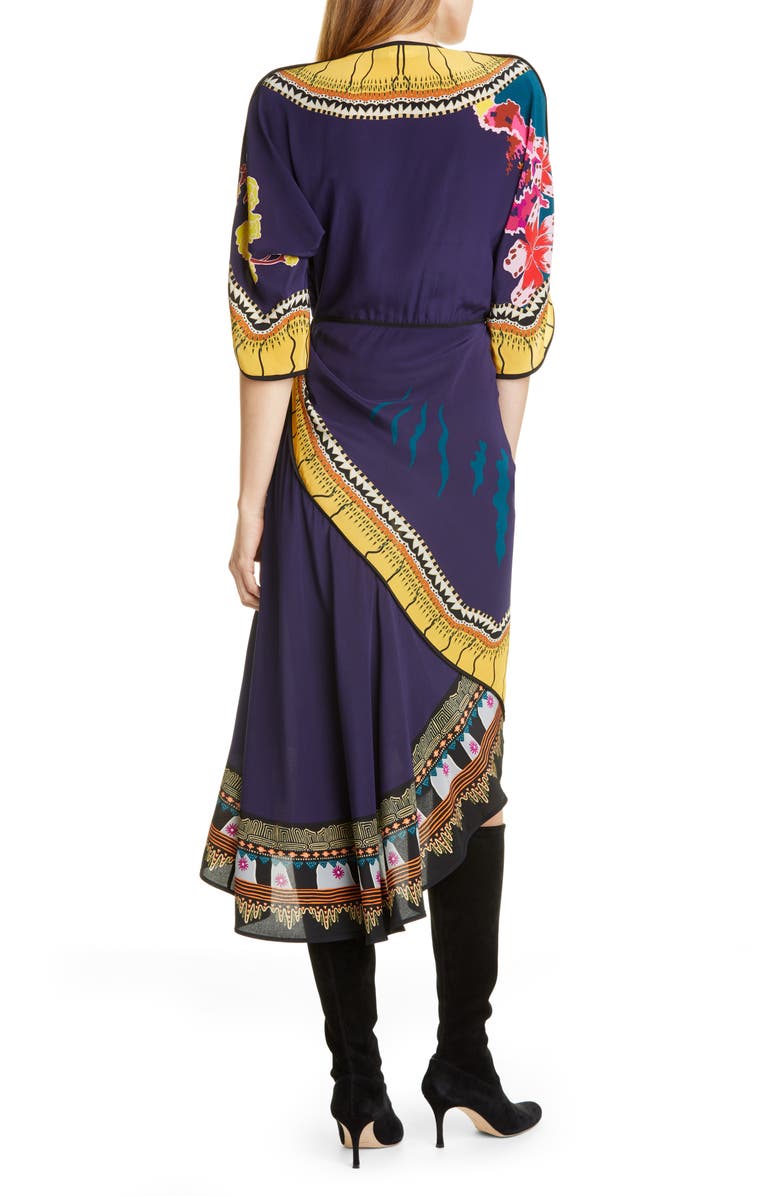 Etro Print Faux Wrap Silk Dress, Alternate, color, 