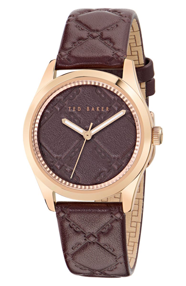 Ted Baker Coolly Leather Strap Watch, 34mm, Main, color, Burgundy