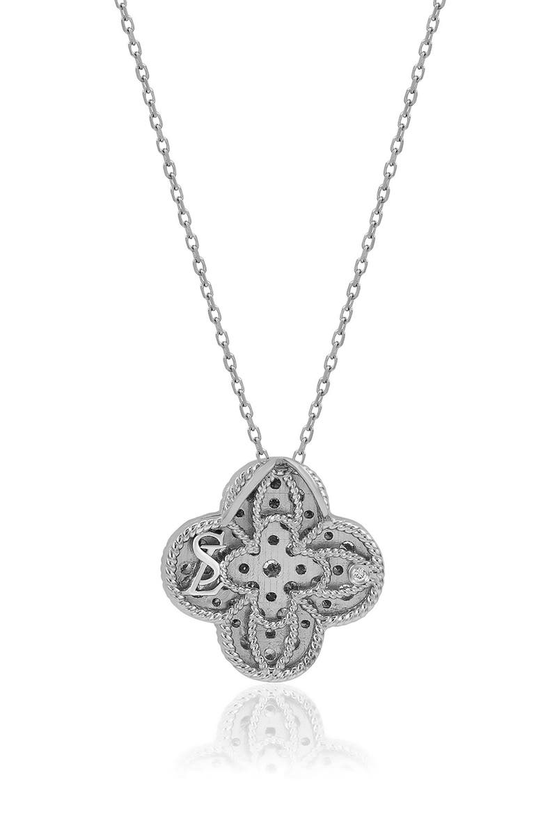 Pavé Cubic Zirconia Clover Pendant Necklace, Alternate, color, WHITE