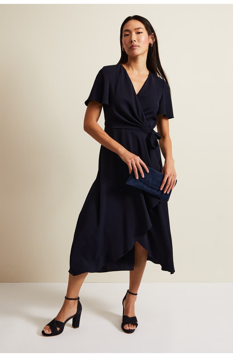 Phase Eight Julissa Wrap Midi Dress, Main, color, Navy