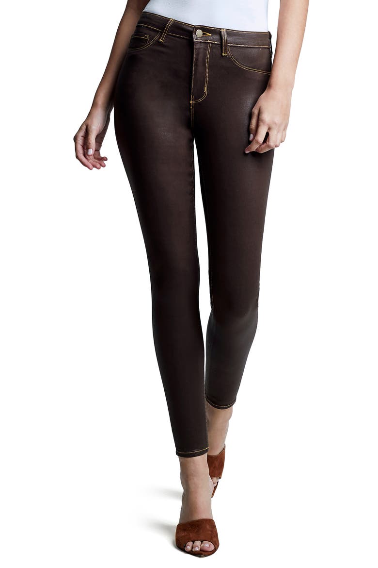 Marguerite Topstitch Detail Coated Skinny Jeans, Main, color, ESPRESSO/ GLD CON COAT