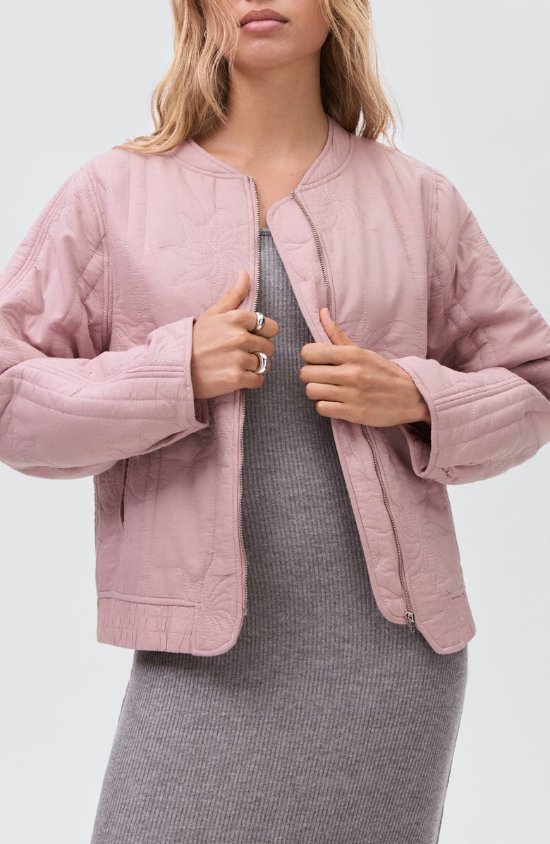 MANGO TEEN Floral Embroidered Padded Bomber Jacket, Main, color, Pastel Pink