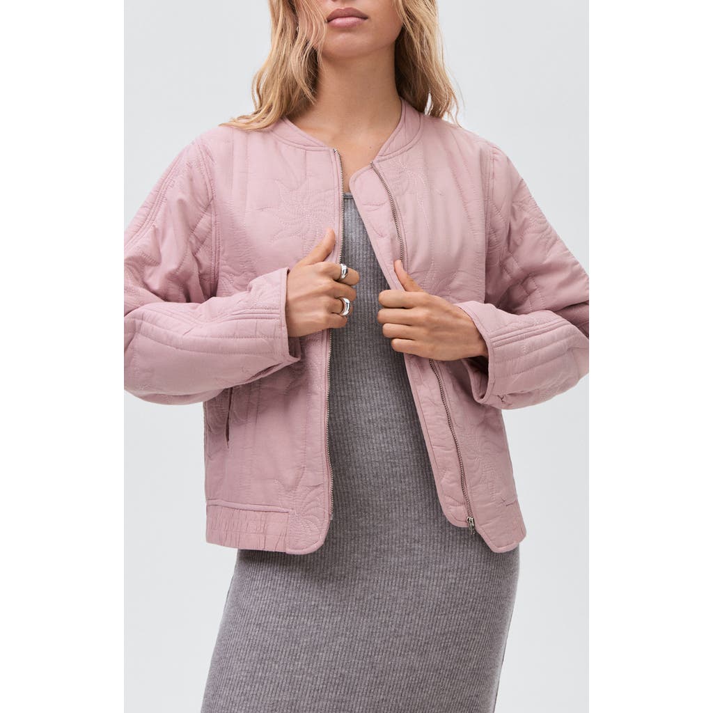 Mango Teen Floral Embroidered Padded Bomber Jacket In Pink