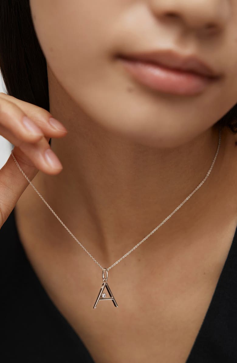 Monica Vinader Lab Grown Diamond Initial Pendant, Alternate, color, Sterling Silver A