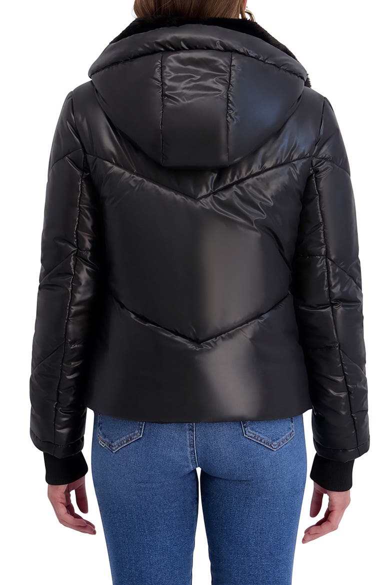 Faux Fur Lined Hood Short Puffer Jacket, Alternate, color, BLACK