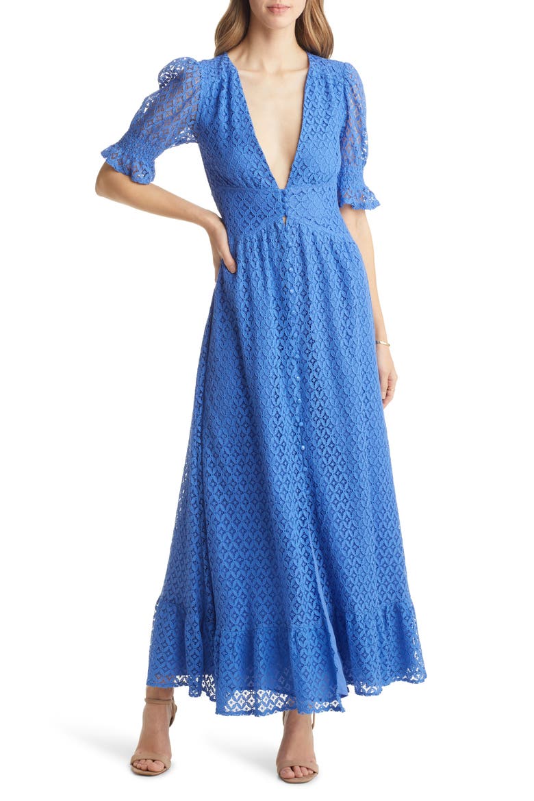 Lace Puff Sleeve Maxi Dress, Main, color, BLUE
