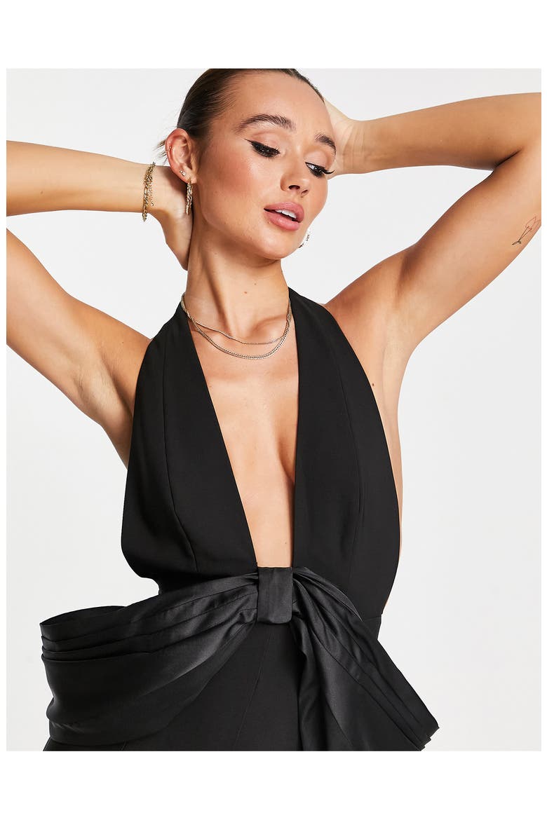 Bow Detail Backless Jumpsuit, Alternate, color, BLACK