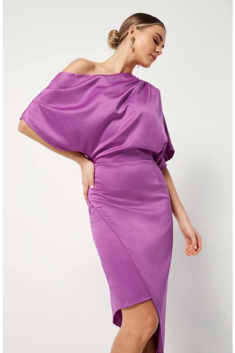 Carson One-Shoulder Satin Dress, Alternate, color, ORCHID