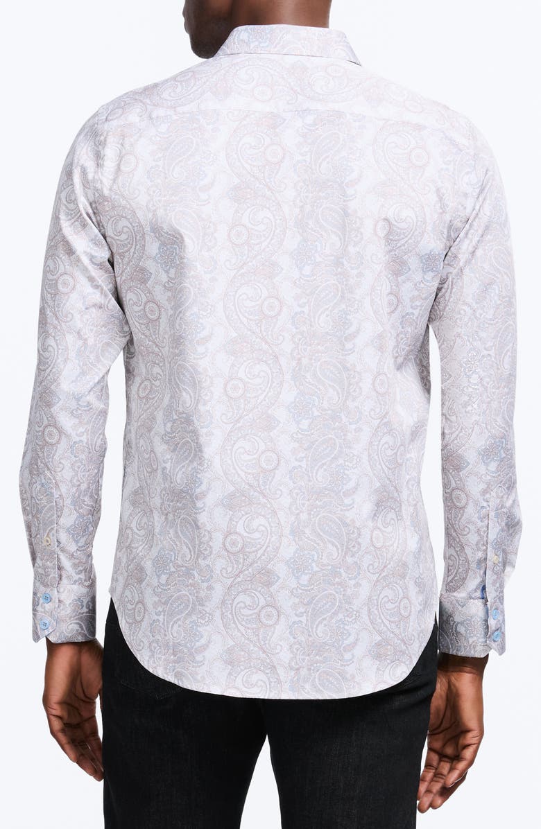 Robert Graham Auberry Paisley Stretch Cotton Button-Up Shirt, Alternate, color, Tan