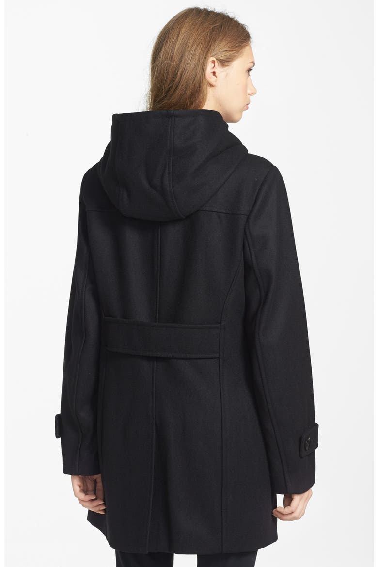 Hooded Wool Blend Toggle Coat, Alternate, color, BLACK