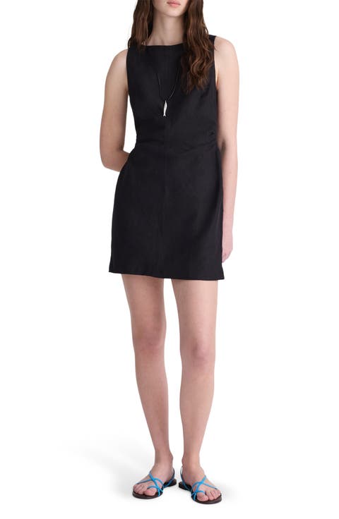Boat Neck Shirred Linen Minidress
