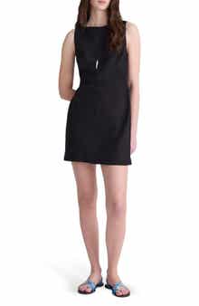 Boat Neck Shirred Linen Minidress