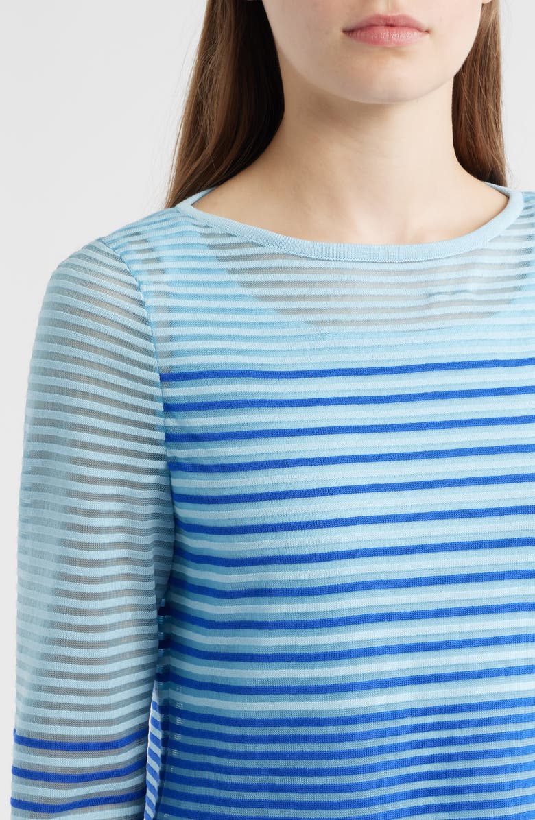 Ming Wang Stripe Sheer Knit Tunic, Alternate, color, Sapphire Sea/ Dawn