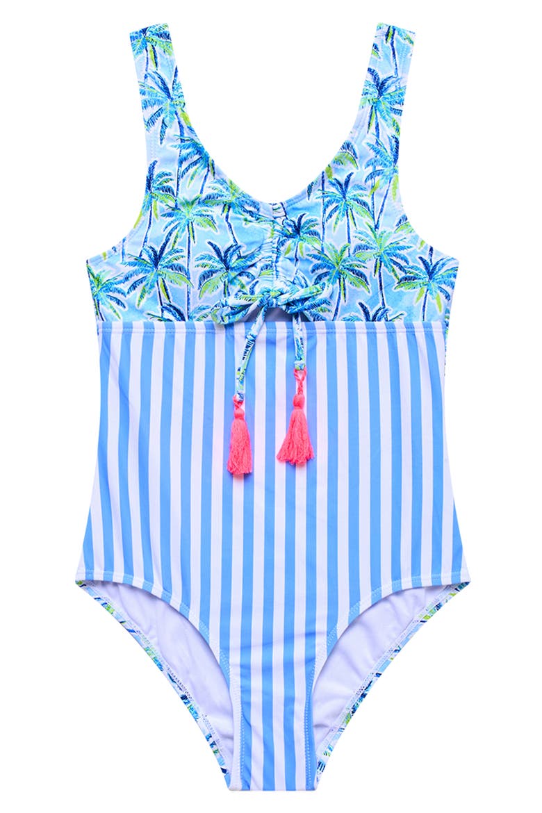 Kids' Palm Paradise Cutout One-Piece Swimsuit, Main, color, BLUE