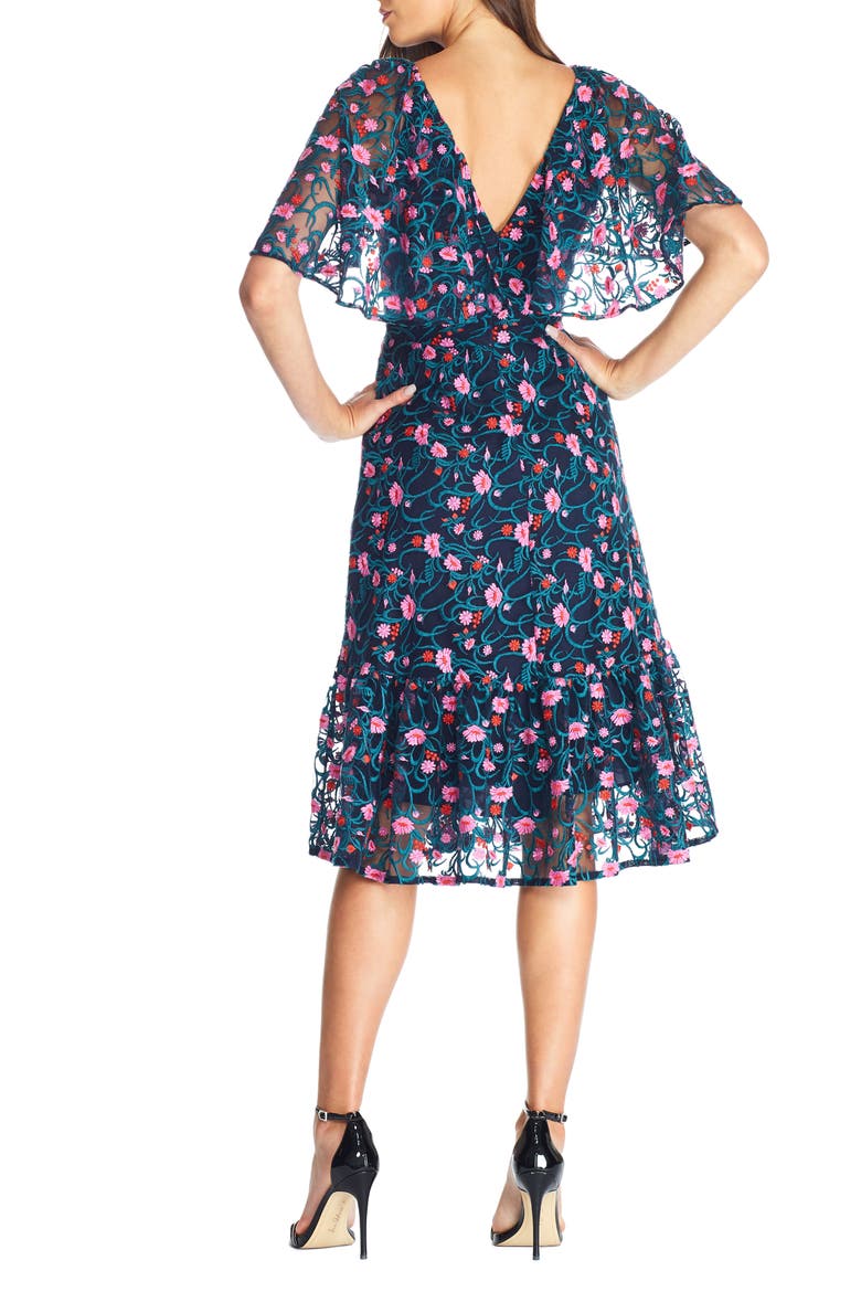 Virginia Cape Sleeve Embroidered Dress, Alternate, color, NAVY MULTI
