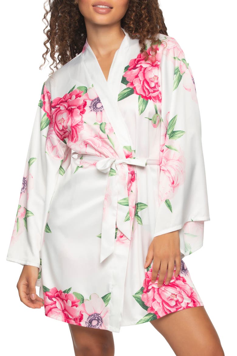Adrienne Print Short Satin Robe, Main, color, BLOOM