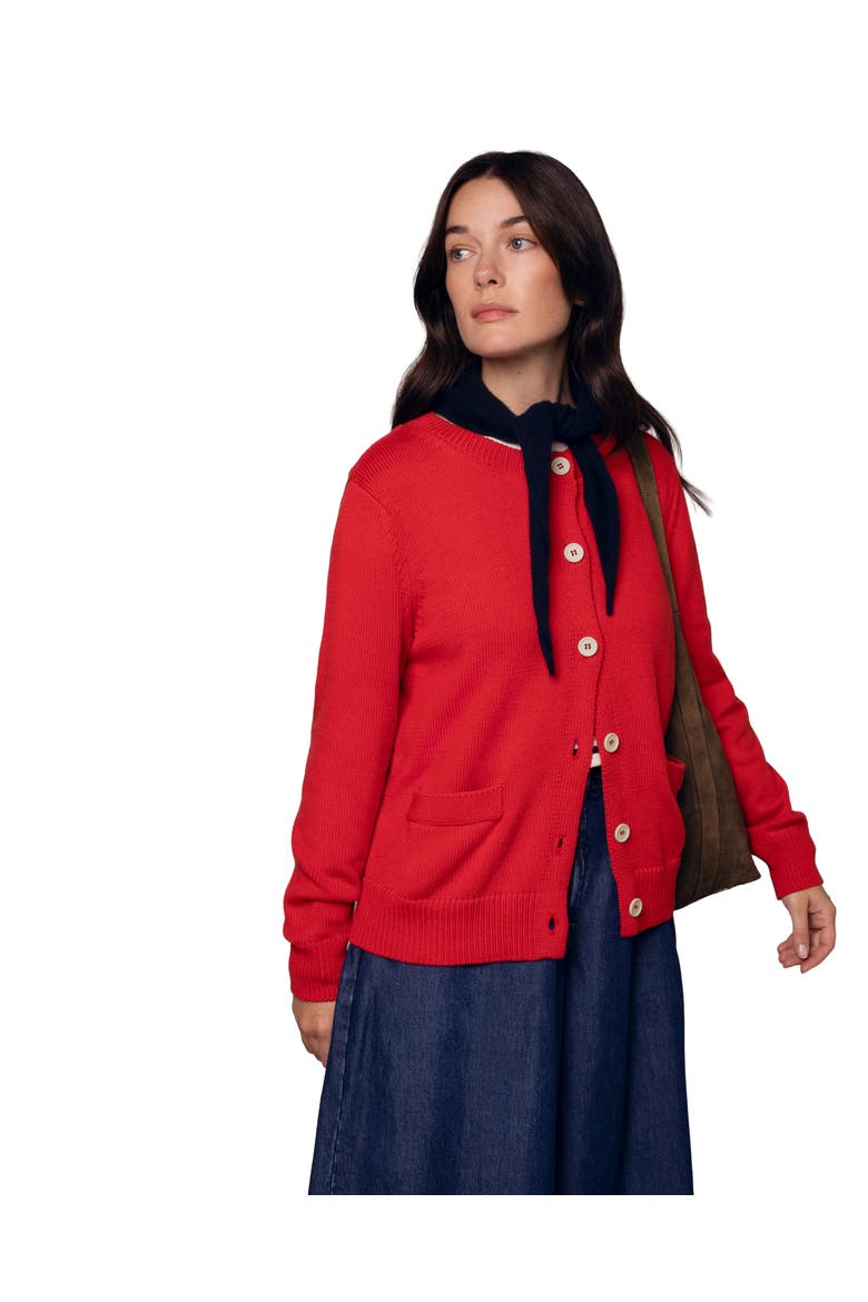 Long Sleeve Cotton Crew Neck Cardigan, Alternate, color, Orange Red