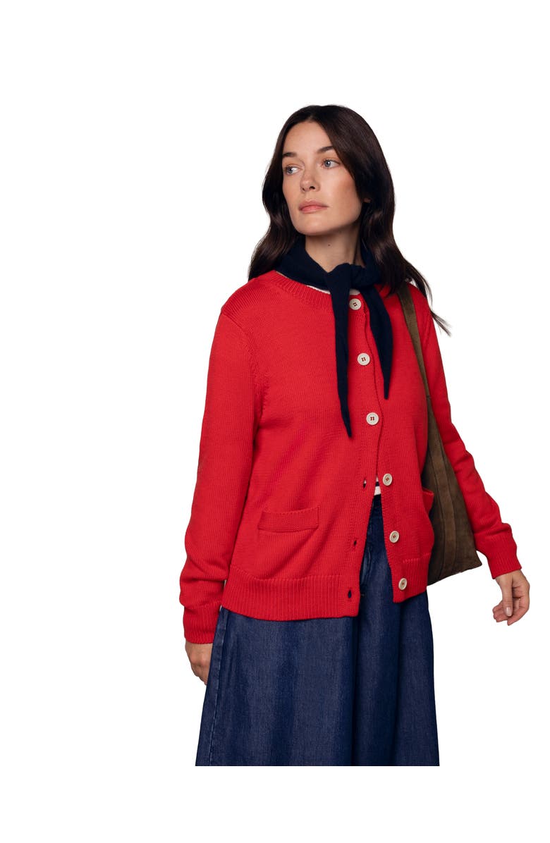 Celtic & Co. Long Sleeve Cotton Crew Neck Cardigan, Alternate, color, Orange Red