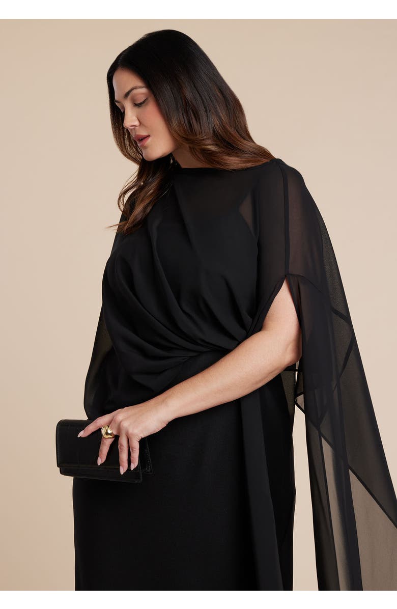 ELOQUII Flowy Sheer Cape Dress, Alternate, color, Black Onyx