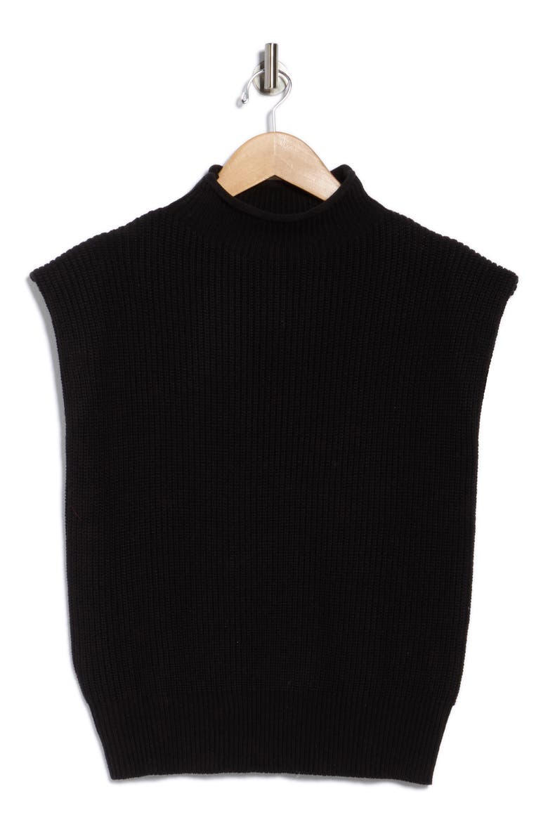 Mock Neck Cap Sleeve Sweater, Alternate, color, BLACK
