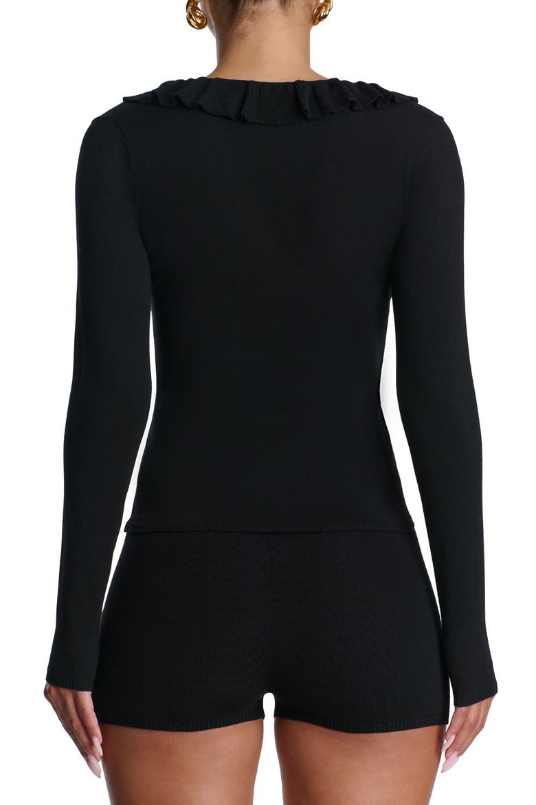Ruffle Tie Front Cardigan, Alternate, color, BLACK