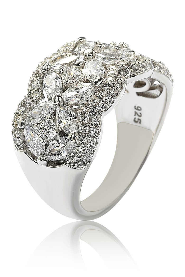 Sterling Silver Round-Cut & Marquise-Cut Cubic Zirconia Flower Ring, Alternate, color, WHITE