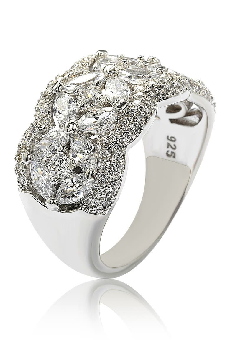 SUZY LEVIAN Sterling Silver Round-Cut & Marquise-Cut Cubic Zirconia Flower Ring, Alternate, color, White