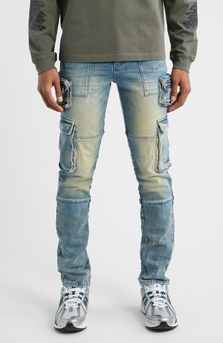 RtA Slate Cargo Skinny Jeans, Main, color, Muddy Sky