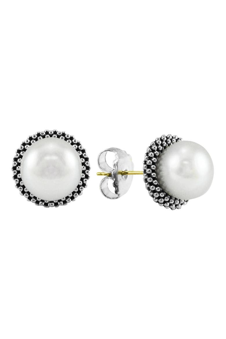 Luna Pearl Stud Earrings, Main, color, SILVER/ PEARL
