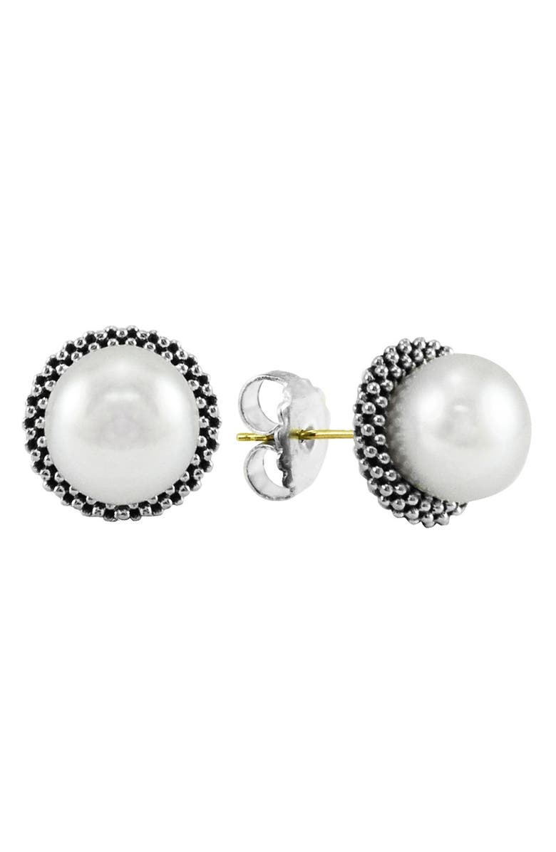 LAGOS Luna Pearl Stud Earrings, Main, color, Silver/ Pearl