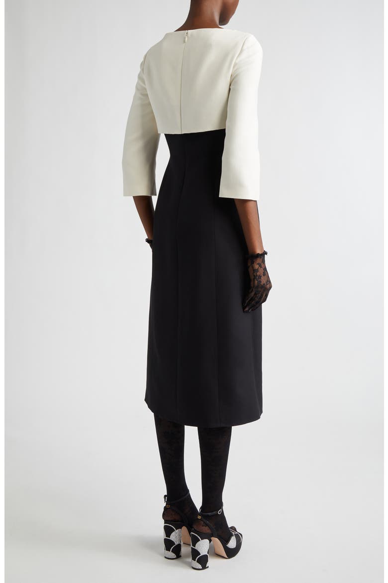 Bow Colorblock Crepe Couture Midi Dress, Alternate, color, BLACK/ IVORY