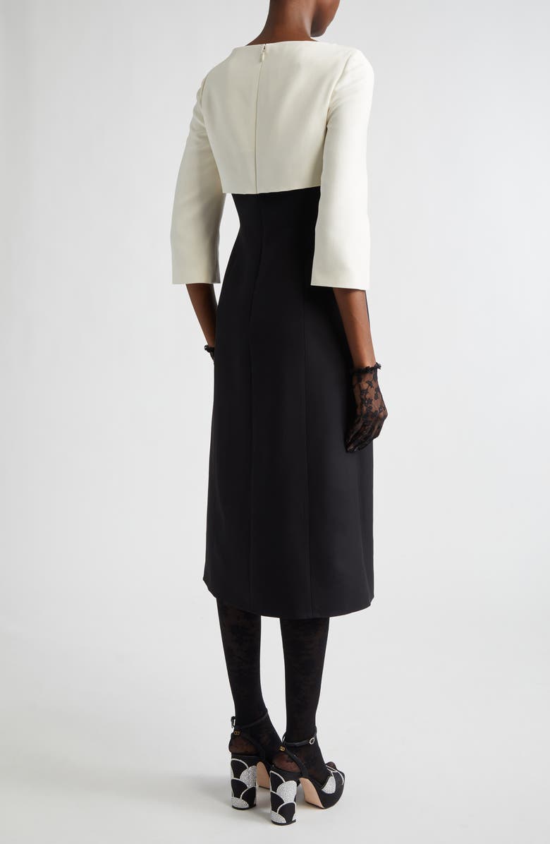 Valentino Bow Colorblock Crepe Couture Midi Dress, Alternate, color, Black/ Ivory