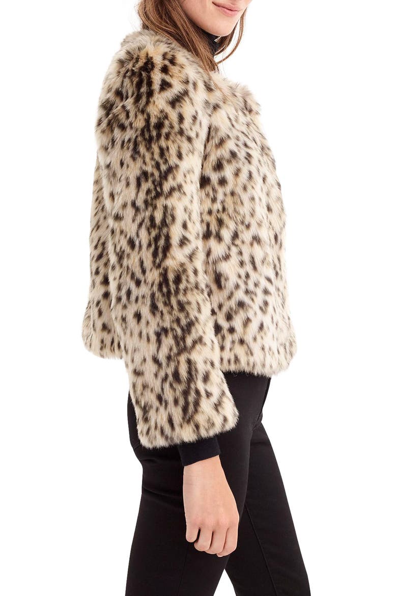J. Crew Crop Faux Snow Leopard Fur Coat, Alternate, color, AMY LEOPARD