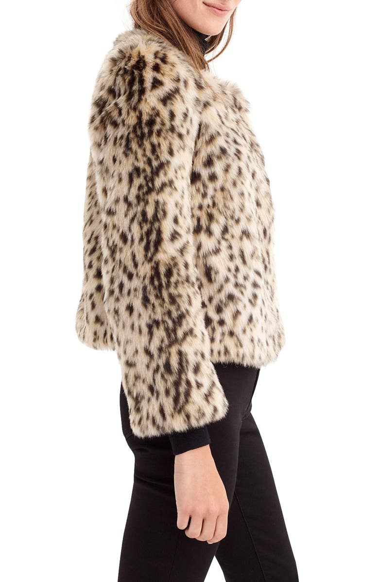 J.Crew J. Crew Crop Faux Snow Leopard Fur Coat, Alternate, color, 