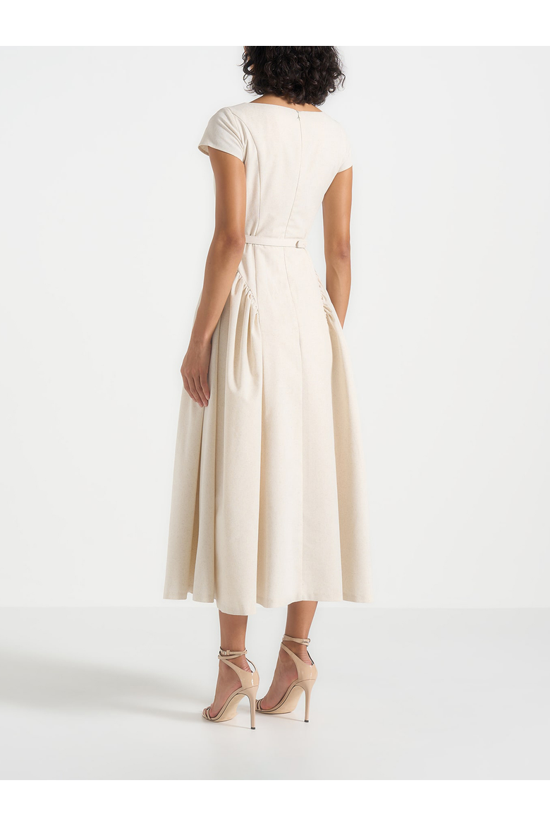 Gaia Boat Neck Flared Maxi Dress, Alternate, color, Natural