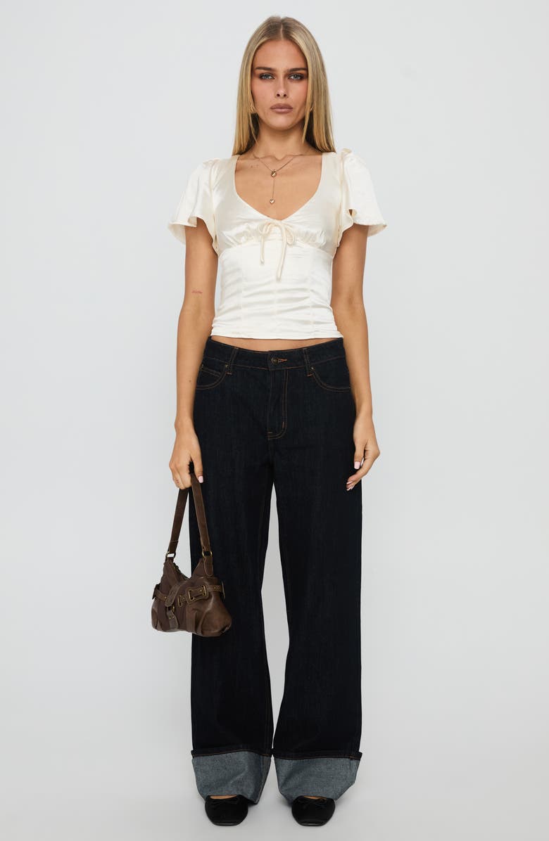 Princess Polly Sun Will Rise Crop Satin Top, Alternate, color, Cream