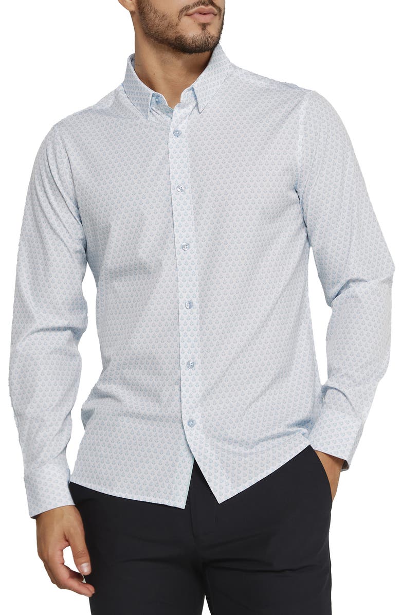 7 Diamonds Enrys Leaf Print Performance Button-Up Shirt, Main, color,