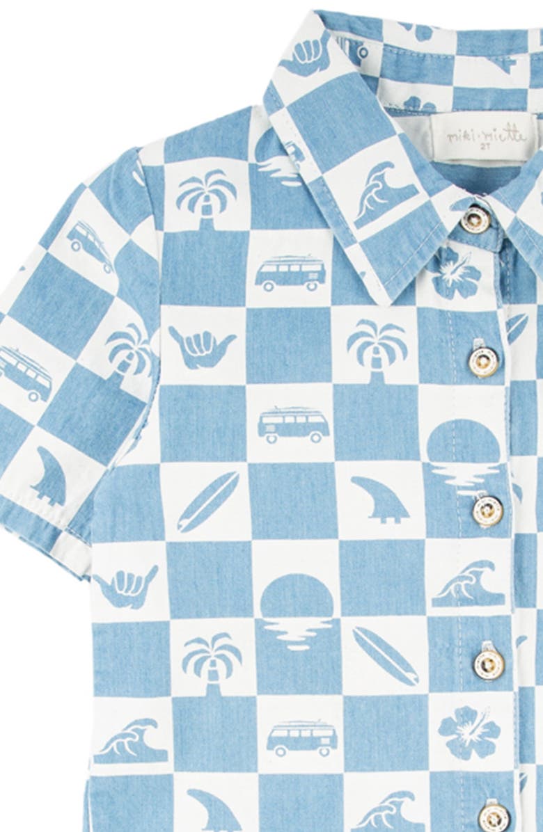 Miki Miette Kids' Jerry Surf Check Short Sleeve Cotton Button-Up Shirt, Alternate, color, 
