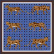 Jessie Zhao New York Double Sided Silk Scarf Of Blue Leopards Garden